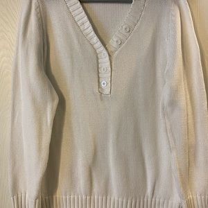 Ellos 1X White Button Y Neck Sweater